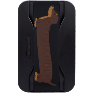 LoveHandle PRO for MagSafe Hot Dog dachshund strap on black base, shown flat