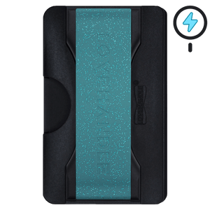 Cartera PRO para MagSafe®: billetera transparente con purpurina sobre fondo blanco