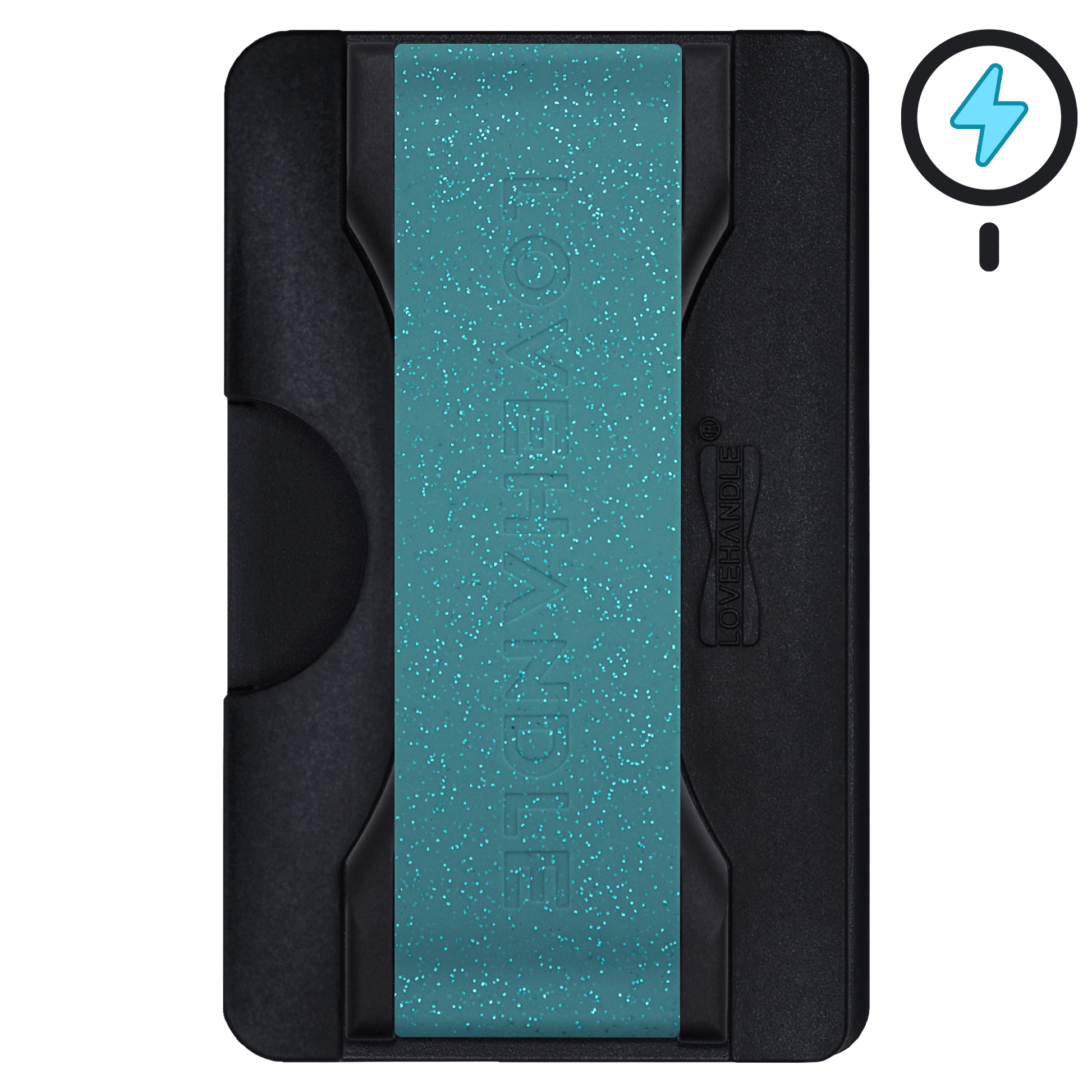 Cartera PRO para MagSafe®: billetera transparente con purpurina sobre fondo blanco