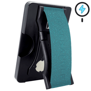 Cartera PRO para MagSafe®: billetera transparente con purpurina sobre fondo blanco