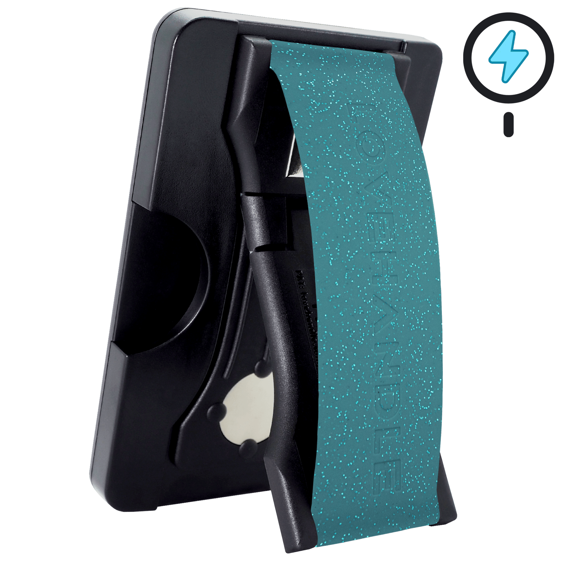 Cartera PRO para MagSafe®: billetera transparente con purpurina sobre fondo blanco