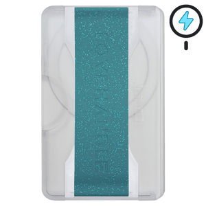 Cartera PRO para MagSafe®: billetera transparente con purpurina sobre fondo blanco