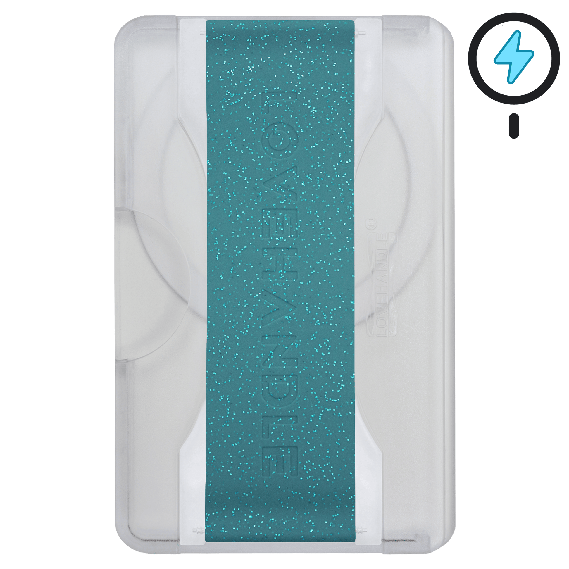 Cartera PRO para MagSafe®: billetera transparente con purpurina sobre fondo blanco