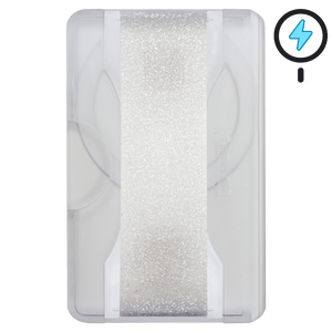 Cartera PRO para MagSafe®: billetera transparente con purpurina sobre fondo blanco