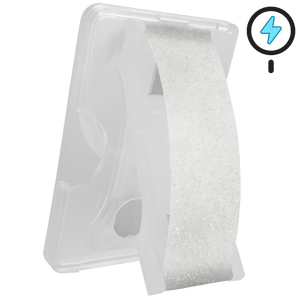 Cartera PRO para MagSafe®: billetera transparente con purpurina sobre fondo blanco