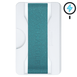 Cartera PRO para MagSafe®: billetera transparente con purpurina sobre fondo blanco