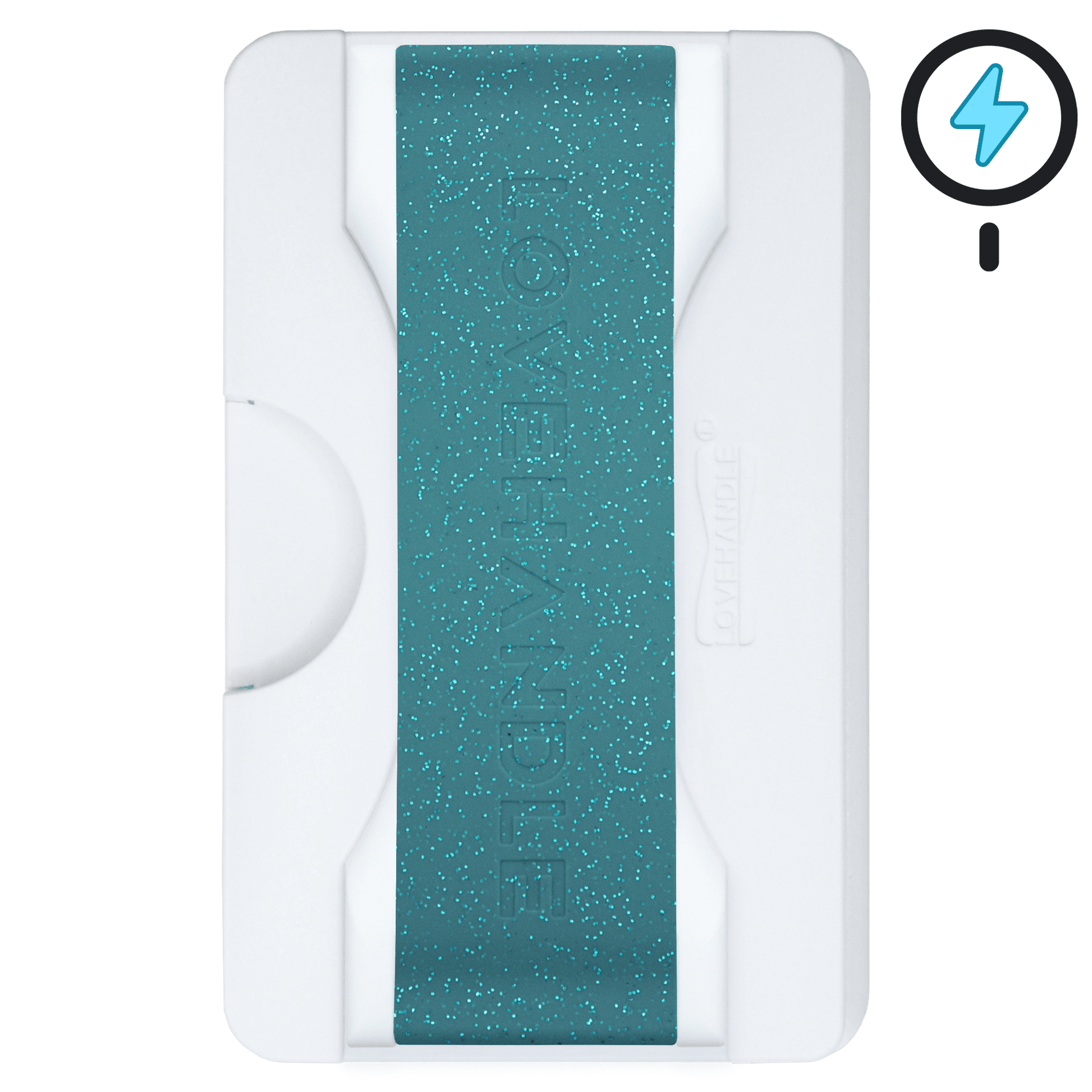 Cartera PRO para MagSafe®: billetera transparente con purpurina sobre fondo blanco