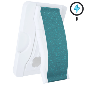 Cartera PRO para MagSafe®: billetera transparente con purpurina sobre fondo blanco