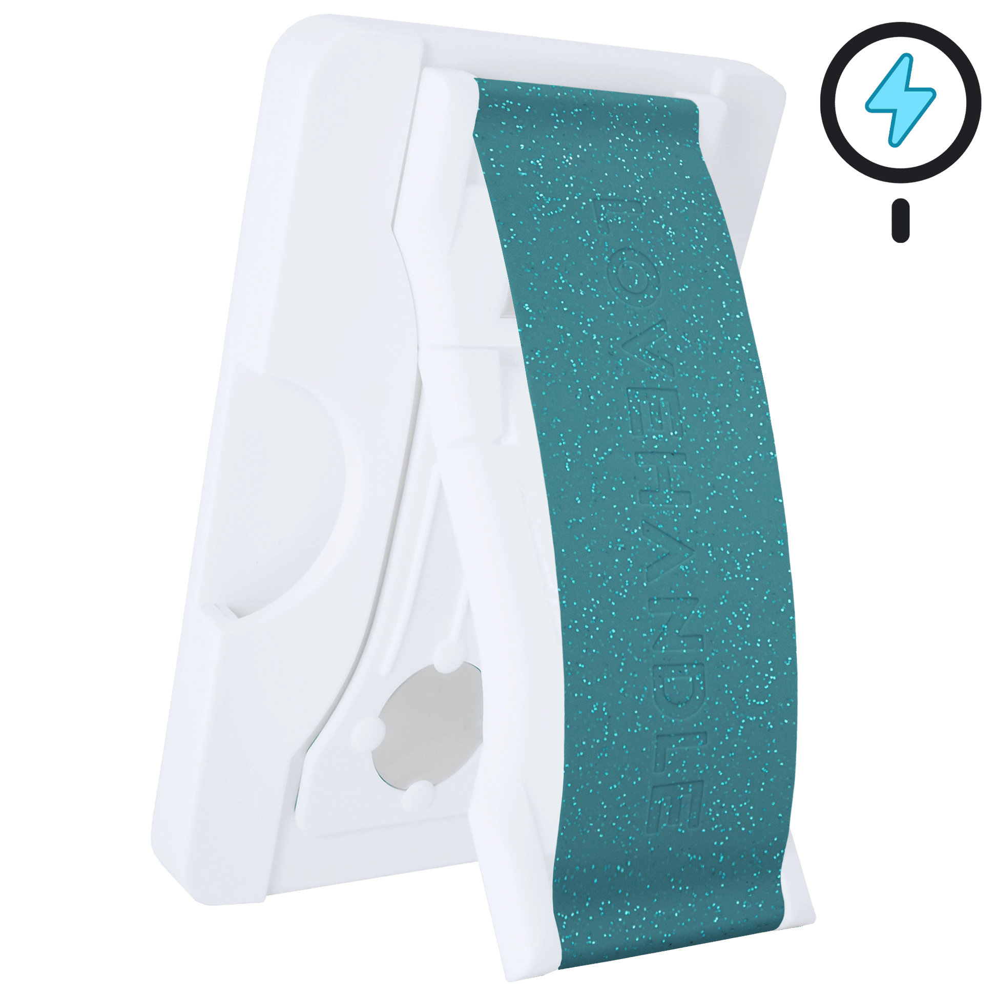 Cartera PRO para MagSafe®: billetera transparente con purpurina sobre fondo blanco