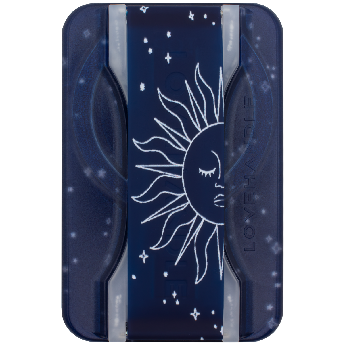 LoveHandle PRO for MagSafe Celestial motif, sun and stars on navy, shown flat
