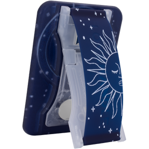 LoveHandle PRO for MagSafe Celestial motif, sun and stars on navy, kickstand open