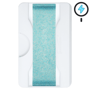 Cartera PRO para MagSafe®: billetera transparente con purpurina sobre fondo blanco