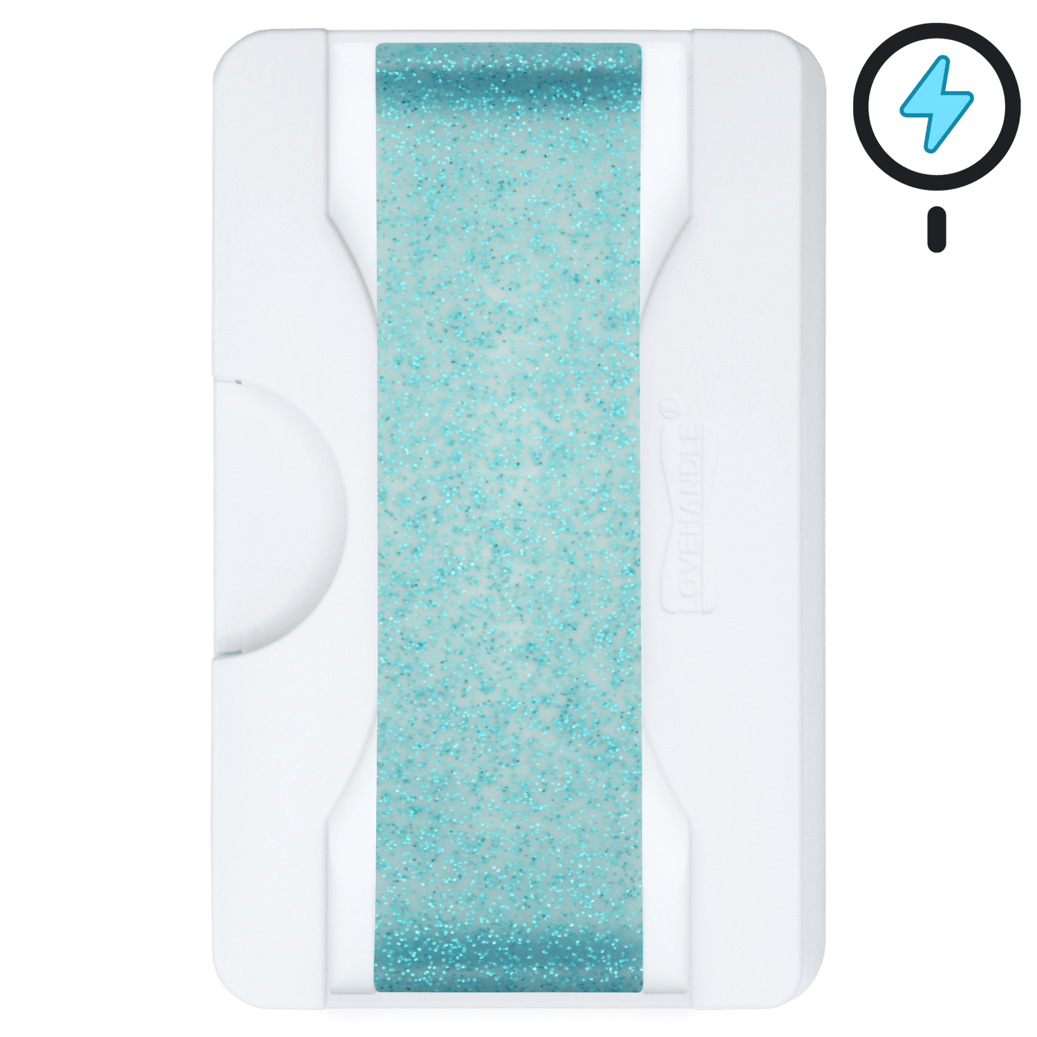 Cartera PRO para MagSafe®: billetera transparente con purpurina sobre fondo blanco