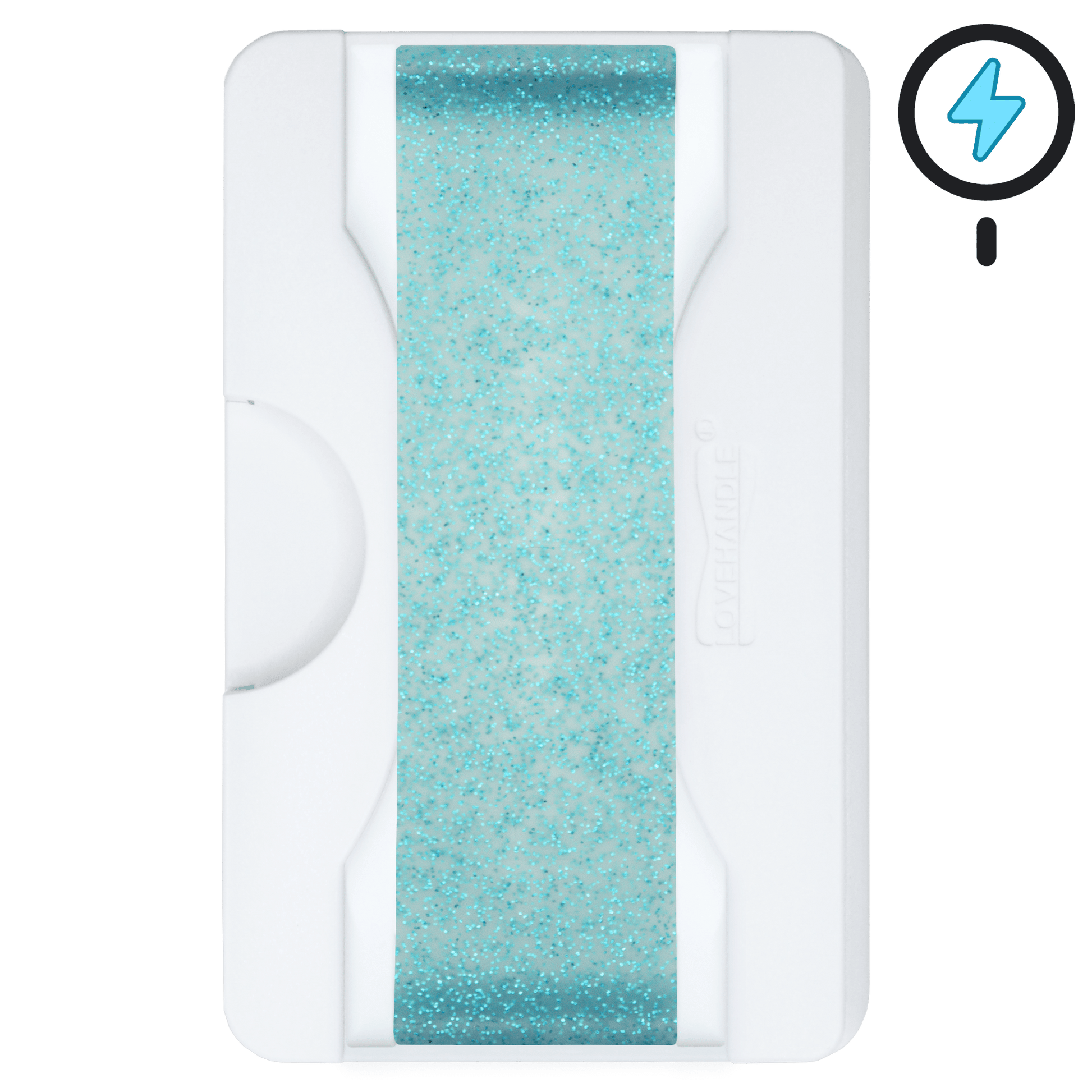 Cartera PRO para MagSafe®: billetera transparente con purpurina sobre fondo blanco