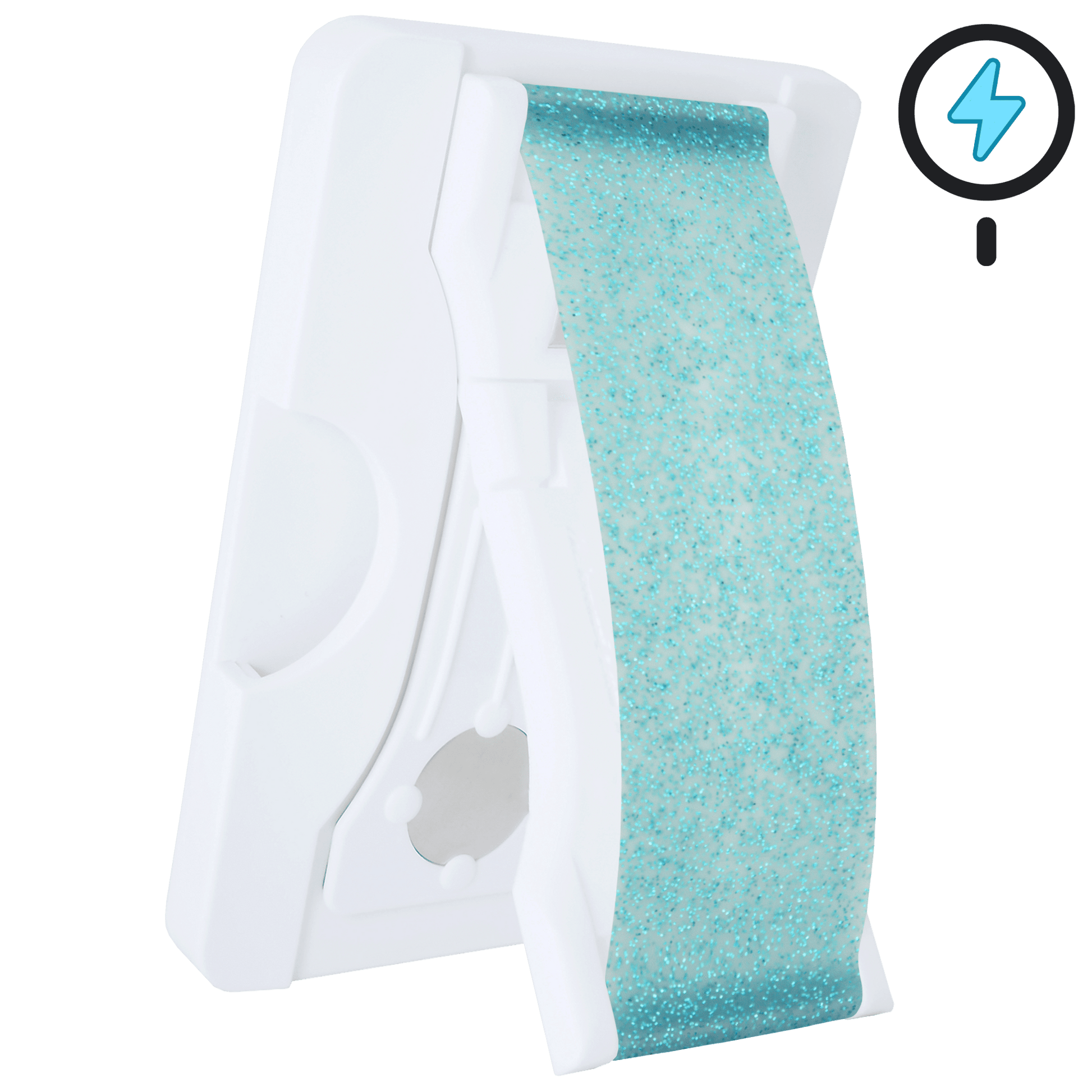 Cartera PRO para MagSafe®: billetera transparente con purpurina sobre fondo blanco