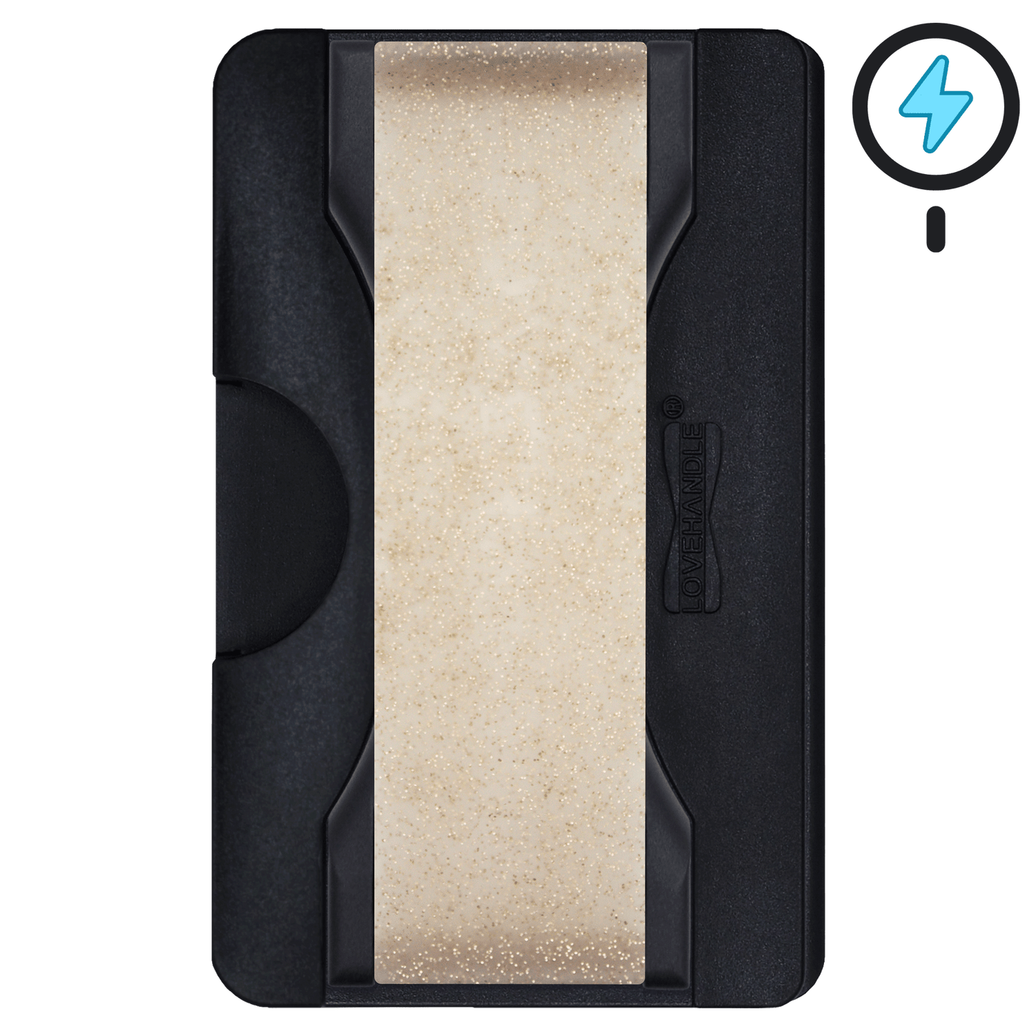 Cartera PRO para MagSafe®: billetera transparente con purpurina sobre fondo blanco