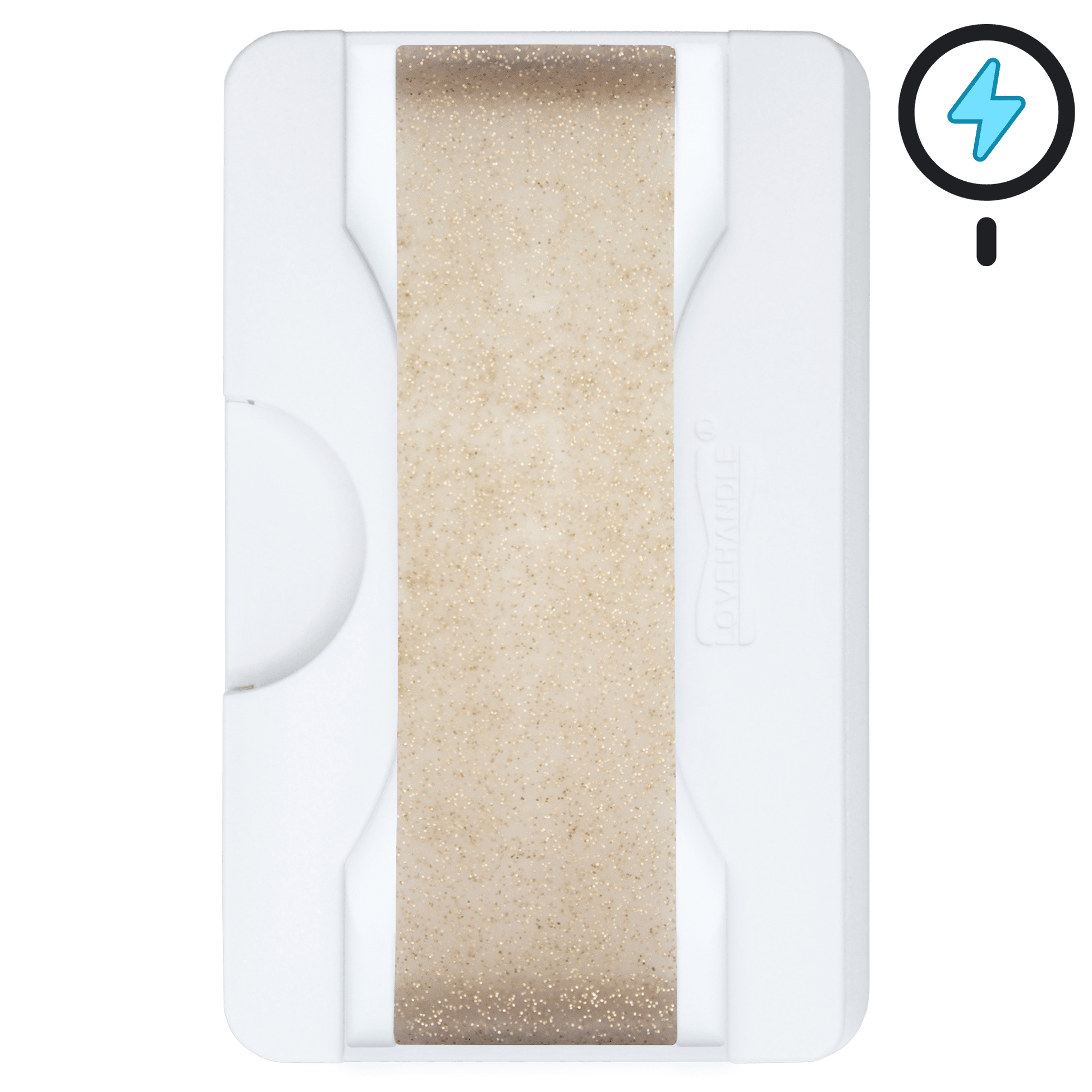 Cartera PRO para MagSafe®: billetera transparente con purpurina sobre fondo blanco